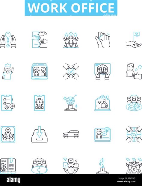 Work Office Vector Line Icons Set Workplace Desk Office Computer