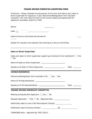 Tenure Review Committee Exemption Doc Template Pdffiller