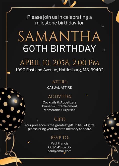 Free Printable 60th Birthday Invitation To Customize Online