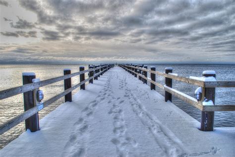 Brown Wooden Boardwalk Sea Winter Bridge Landscape Hd Wallpaper