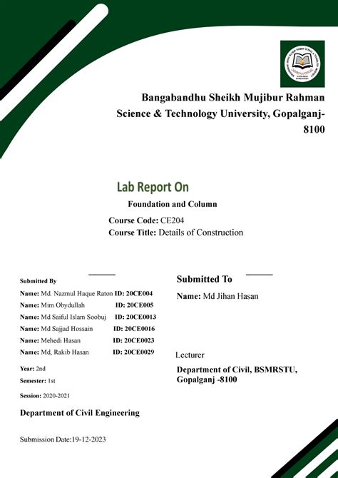 Lab Report CE 204 By Sajjad And Shobuj Bangabandhu Sheikh Mujibur