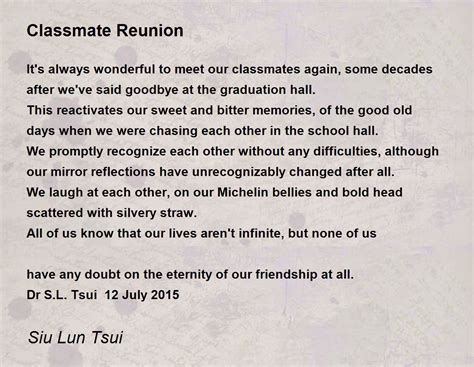 Classmate Reunion Poem by Siu Lun Tsui - Poem Hunter