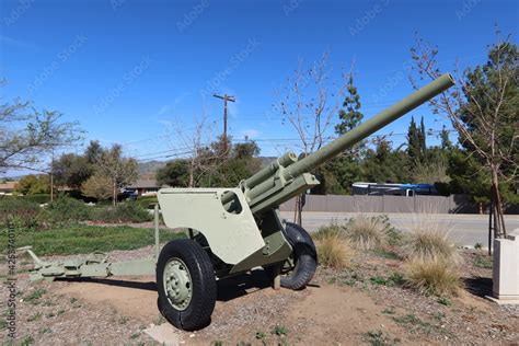 World War 2 Artillery Howitzer Piece At A Veterans Memorial Park In