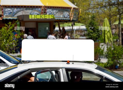 Taxi Billboard Frontal View Urban Background Outdoor Advertising In