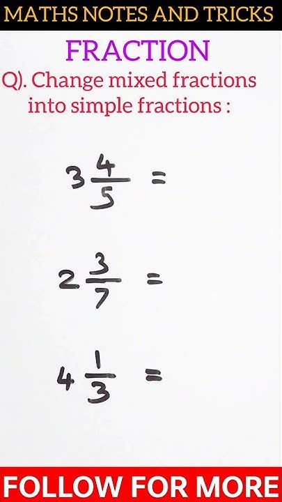 🤔how To Change Mixed Fraction Into Simple Fraction Fraction Tricks