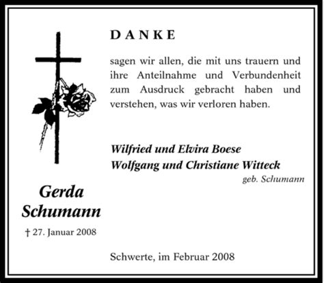 Traueranzeigen Von Gerda Schumann Trauer In NRW De