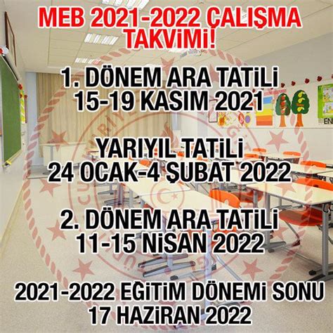 Okulların ilk ara tatil yapacağı tarihler açıklandı MEB 2021 2022