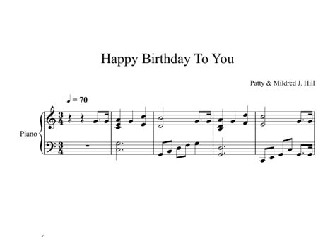 Happy Birthday To You Patty And Mildred J Hill Piano Arr Digital