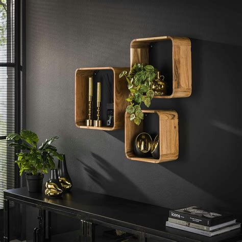 etagere cube murale en bois dacacia lot de  melbourne leroy merlin