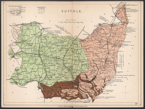 Antique County Map Of Suffolk Circa 1885 Ebb