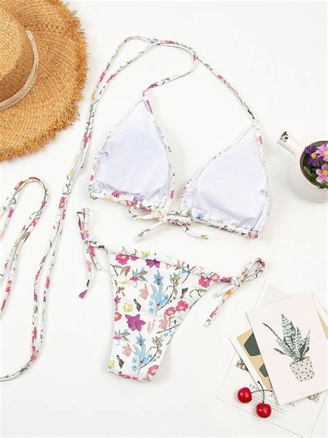 Emmiol Free Shipping 2025 Flower Bush Halter Bikini Set Floral Print L