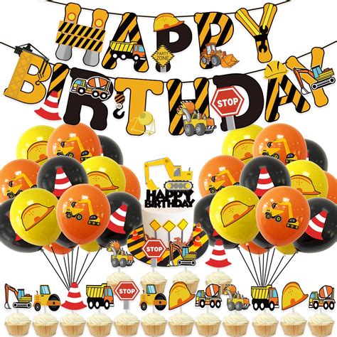 Construction Balloon Banner Cake Topper for Engineering Birthday Party ...