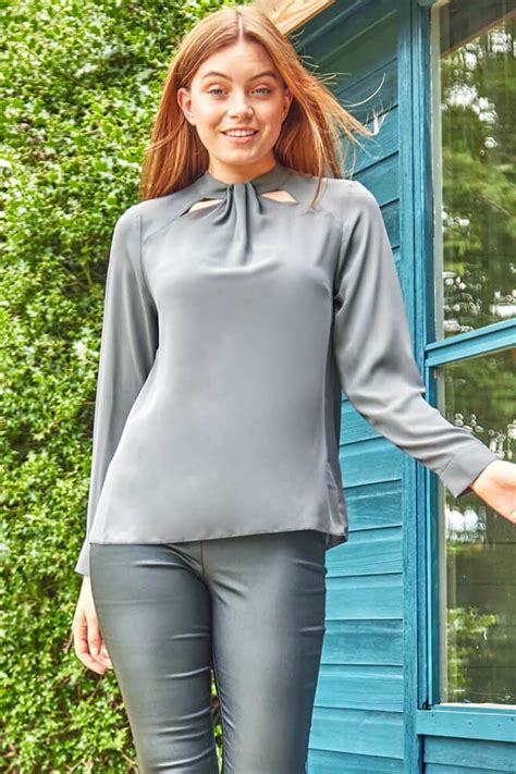 High Neck Keyhole Detail Top In Grey Roman Originals Uk