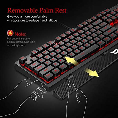 VicTsing Gaming Keyboard Wired, Red LED Backlit Mechanical Keyboard with Red Switch, 100% Anti ...