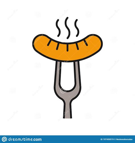 Grilled Sausage On Fork Color Icon Stock Vector Illustration Of Snack