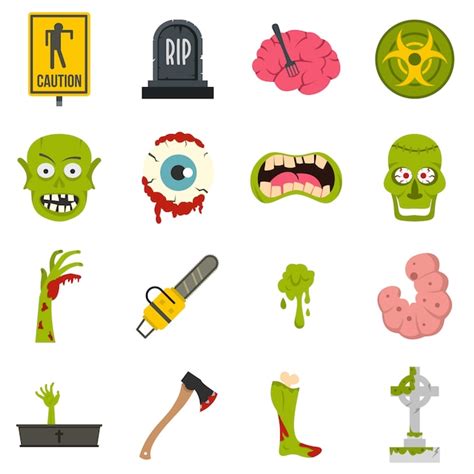 Iconos De Zombies En Estilo Plano Vector Premium