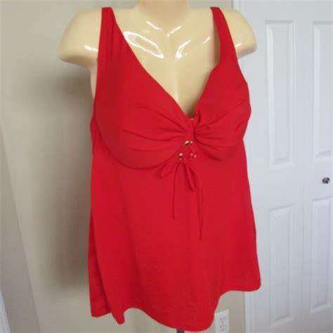 Swim By Cacique Red Swimsuit Tankini Top Red Bra Underwire Sz 44dd Nwot