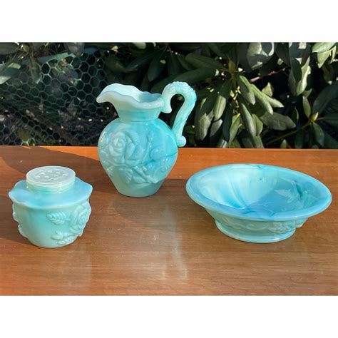 Vintage 1970s Avon Jadeite Glass Moonwind Vanity Set Powder Etsy