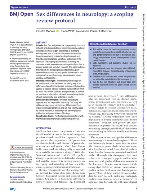 Pdf Sex Differences In Neurology A Scoping Review Protocol