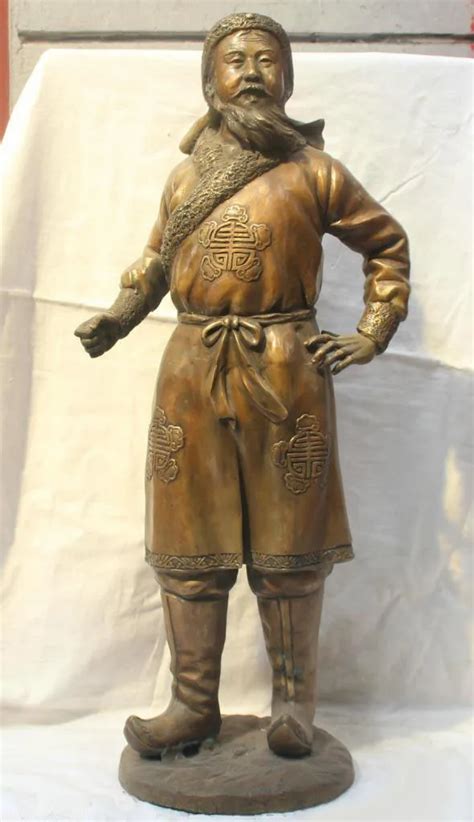 30 " Chinese Bronze Stand Yuan Dynasty Fifth emperor Heaven Kublai Khan ...