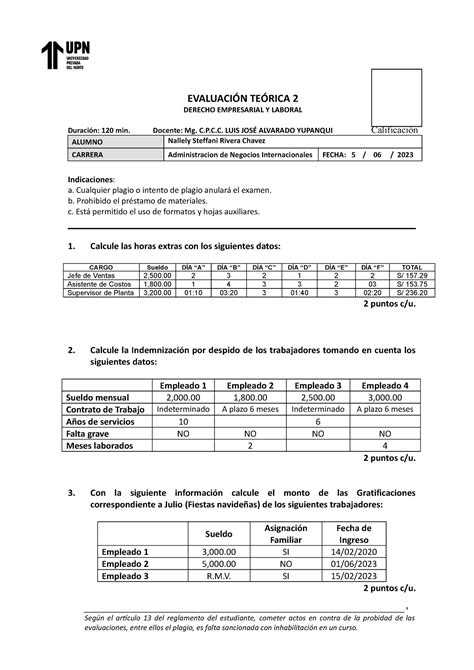 Evaluacion Teorica Derecho Empresarial Y Laboral Upn