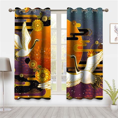 Japanese Fantasy Crane Window Curtain Sun Cloud Crane Etsy