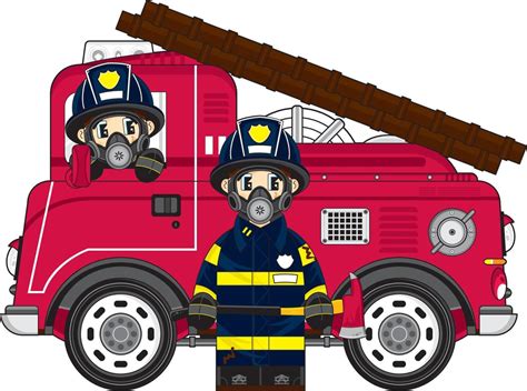 Cute Cartoon Fireman and Fire Engine 21277693 Vector Art at Vecteezy