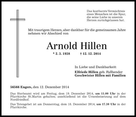 Traueranzeigen Von Arnold Hillen Rz Trauerde