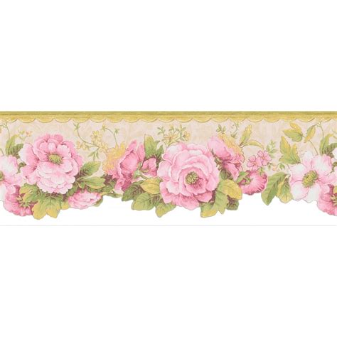 Brewster Wallcovering 7" Pink Floral Prepasted Wallpaper Border at ...