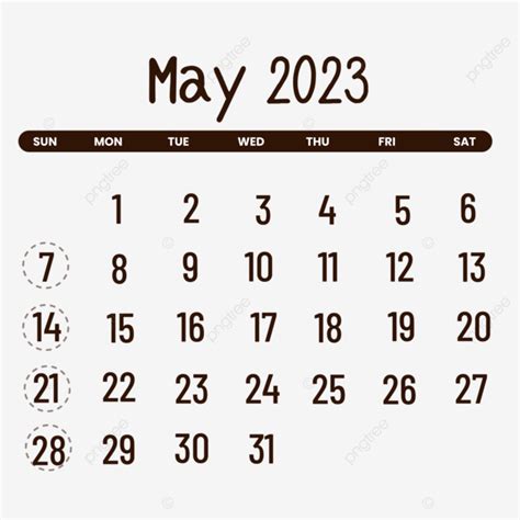 May 2023 Calendar Simple, May 2023, Calendar 2023, Monthly Calendar PNG and Vector with ...