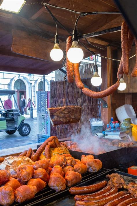 Cracow Krakow Poland Food Booth Selling Traditional Polish Street Food