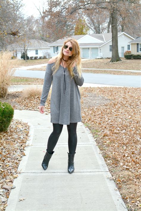 Sweater Dress Faux Leather Leggings Le Stylo Rouge