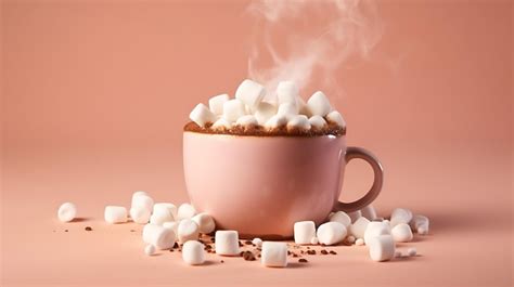 Premium Ai Image Steaming Cup Of Hot Cocoa With Marshmallows On A Solid Colored Surface