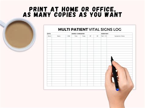 Printable Multiple Patients Vital Signs Log Pdf Digital Downloads A4a5letter Caregiving