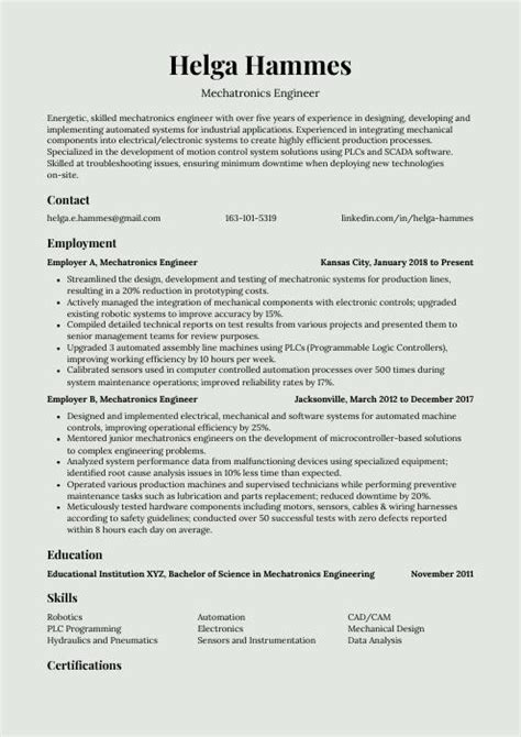 Mechatronics Engineer Resume Cv Example And Writing Guide