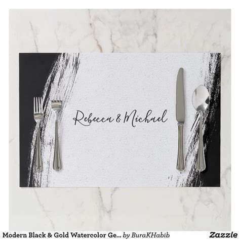 Modern Black And Gold Watercolor Geometric Wedding Paper Placemat