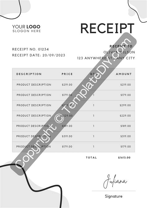 Electronic Receipt Template Printable PDF, Excel, Word