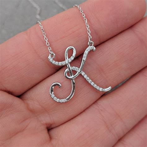 Diamond Script Initial Necklace Personalized Jewelry 14k Etsy