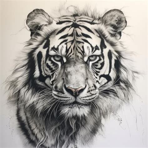 Premium AI Image | Photo of a realistic tiger's face drawing on a clean white background