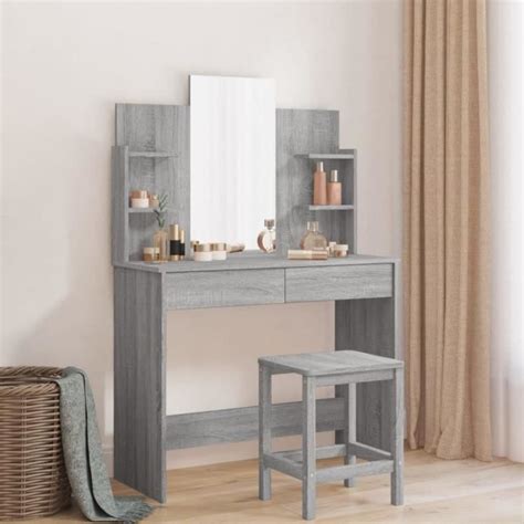 Coiffeuse Avec Miroir Sonoma Gris 96x39x142 Cm Cdiscount Maison