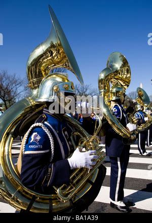 Sousaphone section of high school marching band Stock Photo - Alamy