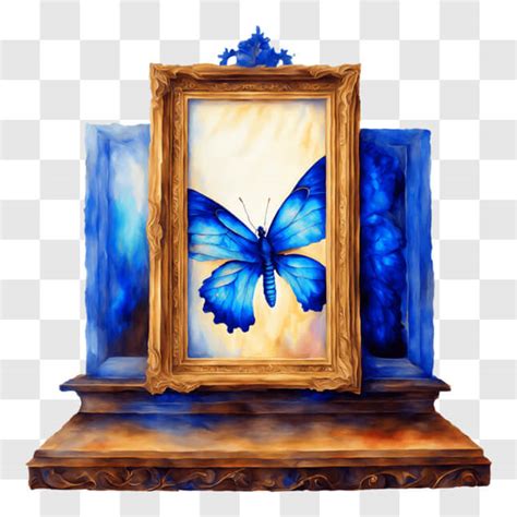 Baixe Pintura De Borboleta Azul Em Moldura Dourada Ornamentada PNG