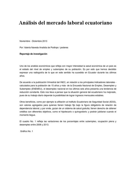 Análisis Del Mercado Laboral Ecuatoriano Pdf Desempleo Ciencias