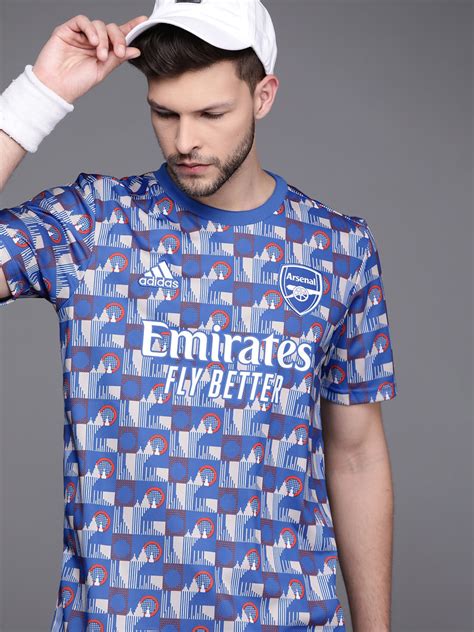 Buy Adidas Men Blue And Beige Arsenal X Tfl Pre Match Sustainable T Shirt