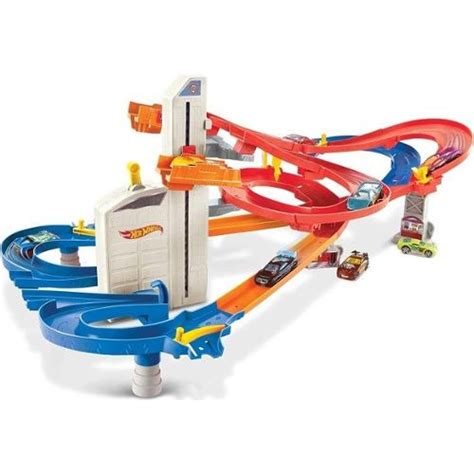 Hot Wheels Coffret Piste Autoroute Motorisée Multi Niveaux Voitures Incluses Jouet pour