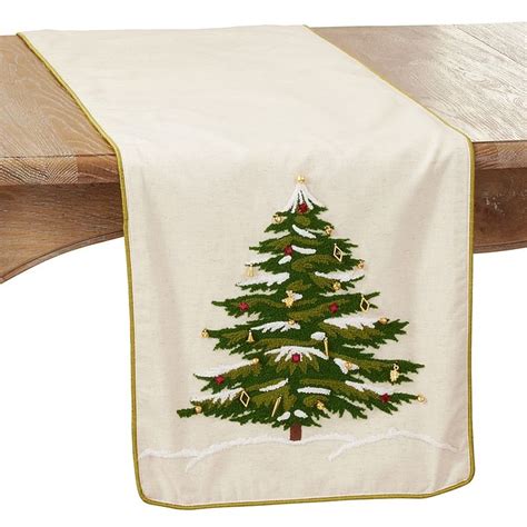 Saro Lifestyle Embroidered Christmas Tree 72 Inch Table Runner In