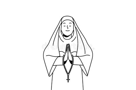 Nun praying with rosary stock vector. Illustration of clothes - 266558244