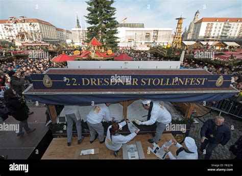 Dresden Germany Th Dec Bakers Cut Up A Giant Stollen Cake At