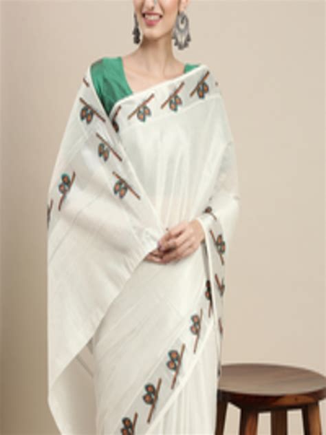 Buy Thara Sarees Women Off White Silver Ethnic Motifs Zari Pure