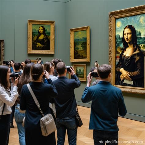 Vincent Van Gogh Painting Of Mona Lisa In Louvre Museum Show People